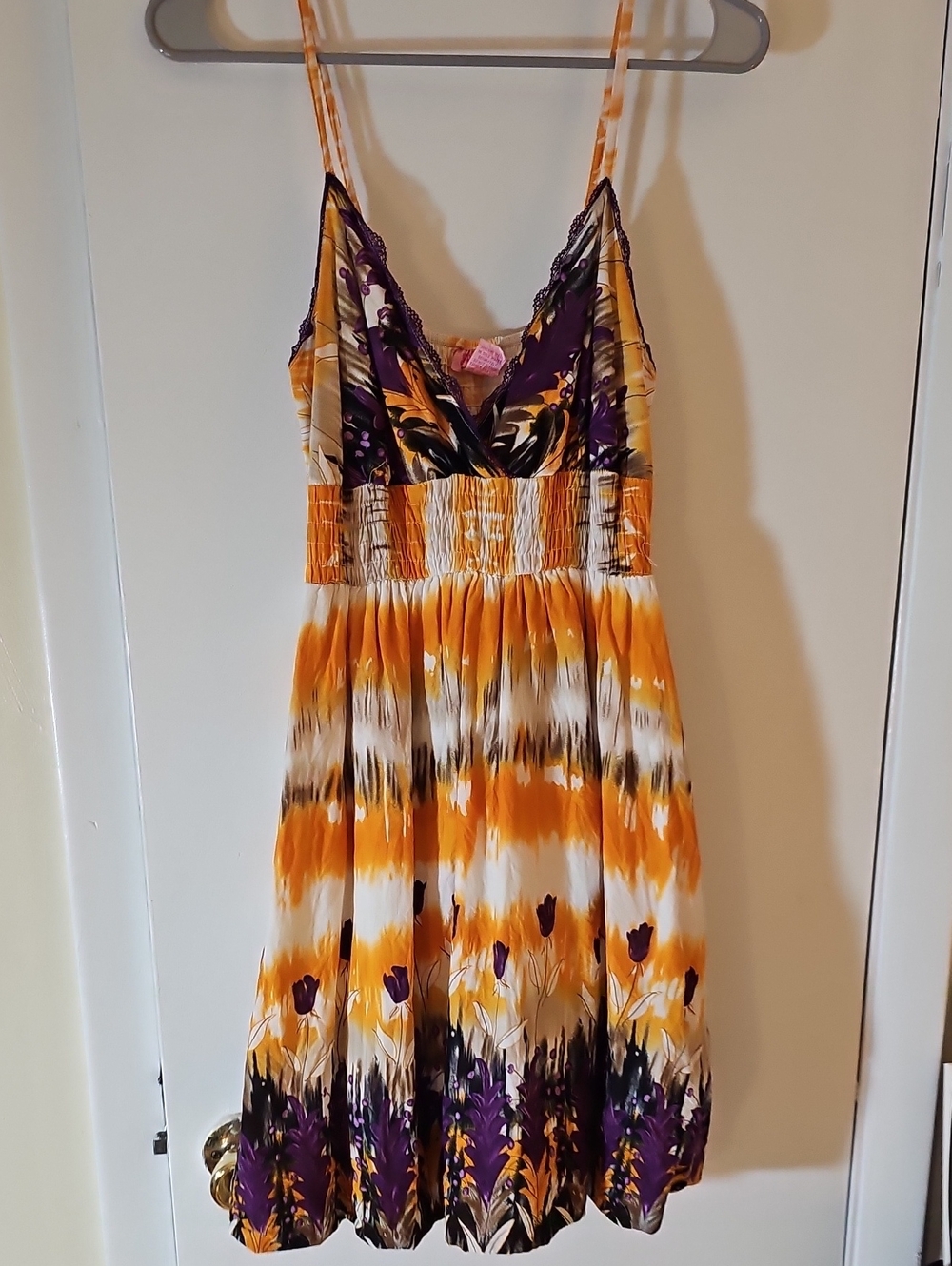 She's Cool Purple & Orange Floral-Print Spaghetti-Strap Mini Dress